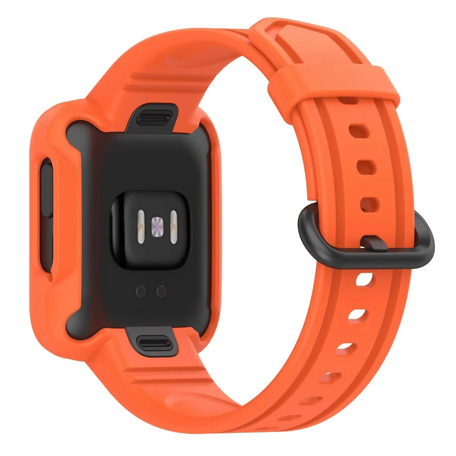 DL3 Mobilak Replacement Wrist Band Compatible with Xiaomi MI Watch Lite/Redmi Watch 2 Lite/Poco Watch/Redmi Watch 2/Horloge 2, Adjustable Soft Silicone Wrist Strap with Cover (Orange), unisex-adult - Black