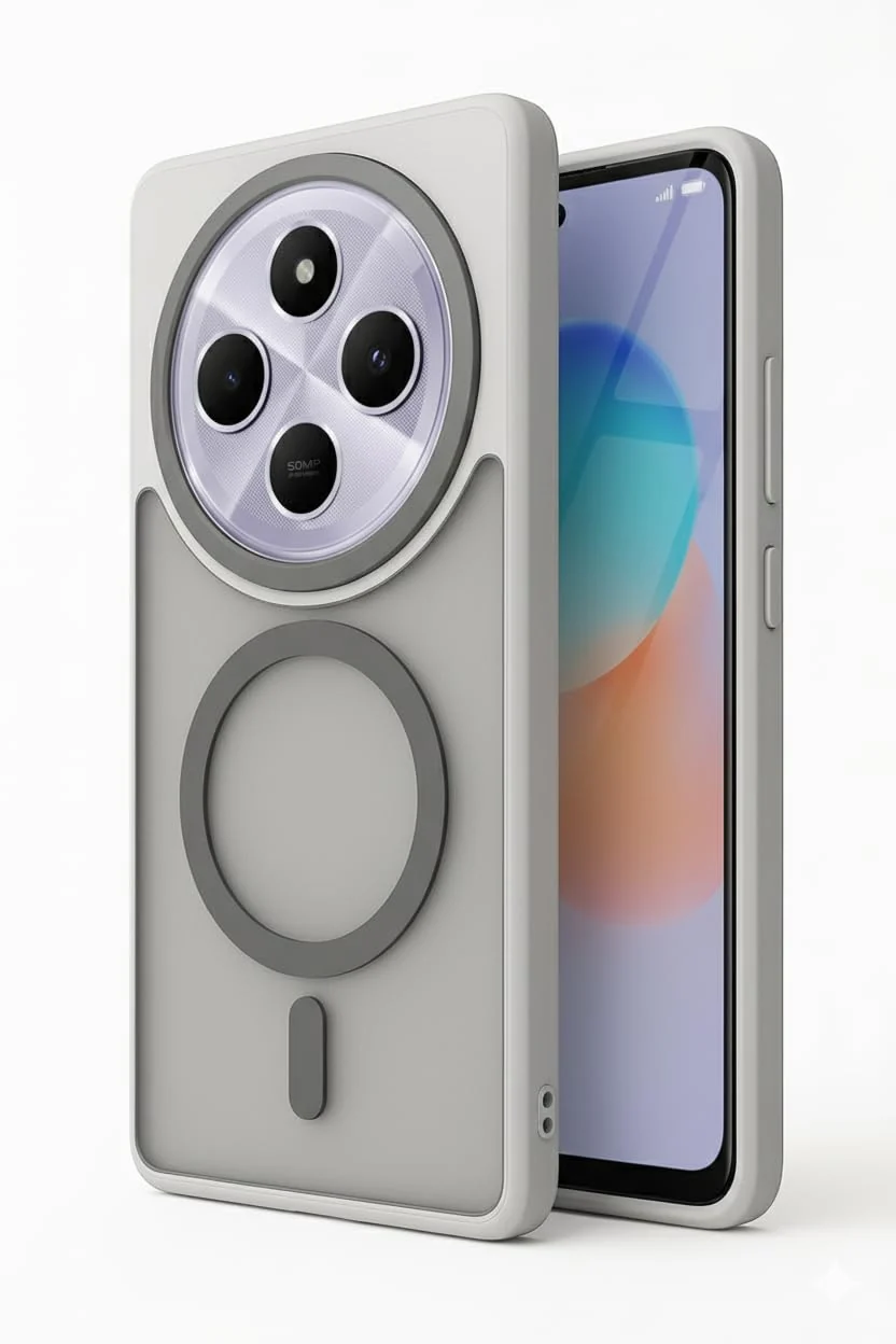 DL3 Mobilak Dl3 Mobailk Xiaomi Redmi 14C/Redmi A4/Poco C75 Case - Slim Frosted Cover with Decorative Ring (Not Compatible With MagSafe), Shockproof, Anti-Scratch, Full Protection - Grey - Gray