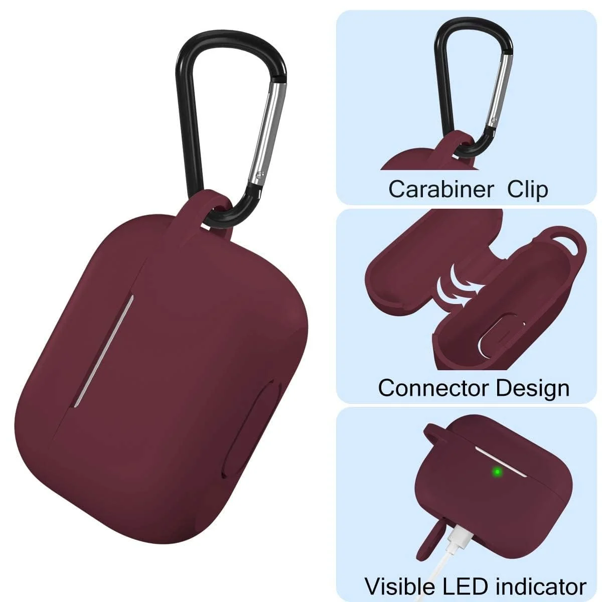 DL3 Mobilak Compatible with AirPods Pro 3 (2025) Generation Case Cover, Protective Silicone Skin with Keychain for Women Men for Apple AirPods Pro Gen 3 (2025), Front LED Visible - Wine Red