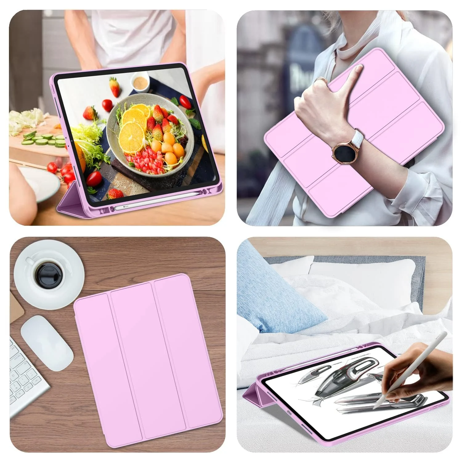 DL3 Mobilak iPad Pro 11 Inch Case 2022(4th Gen)/2021(3rd Gen)/2020(2nd Gen) with Pencil Holder, Smart Case [Support Touch ID and Auto Wake/Sleep] with Auto 2nd Gen Pencil Charging - Electric Lavender