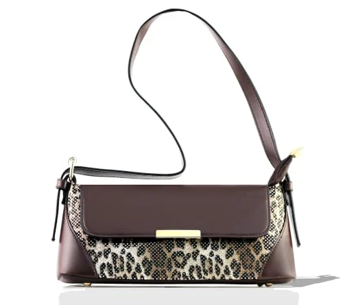 Mobigon Elegant Women’s Baguette Shoulder Bag with Magnetic Gold Clasp, Textured Faux Leather, Zippered Main Compartment & Inner Pocket for Formal & Daily Use - Tiger 1
