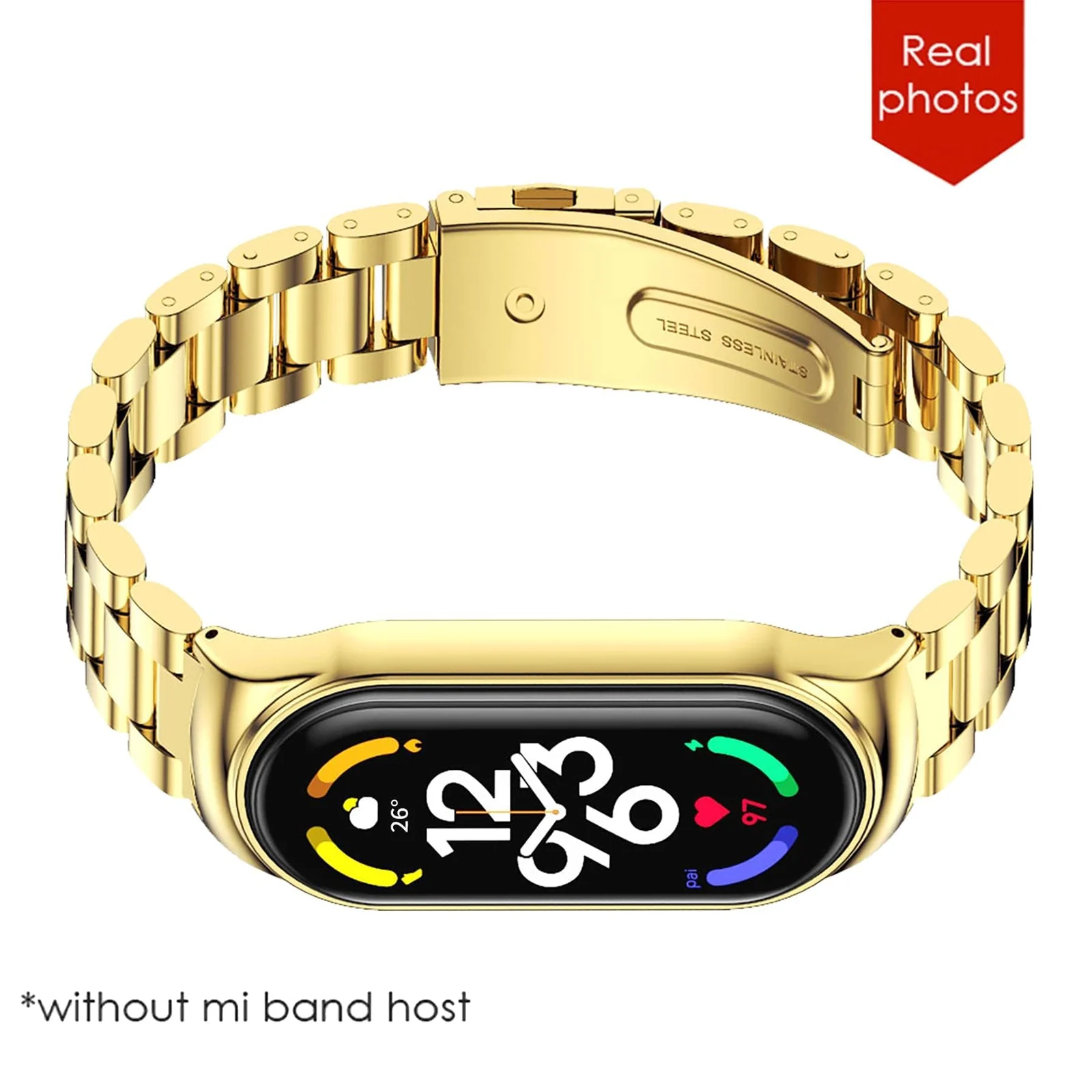 DL3 Mobilak Compatible For Xiaomi Mi Band 7 Strap, Metal Bracelet MiBand 7 Waterproof Stainless Steel Wrist Strap Accessory Band Strap for Xiaomi Mi Smart Band 7 - Gold