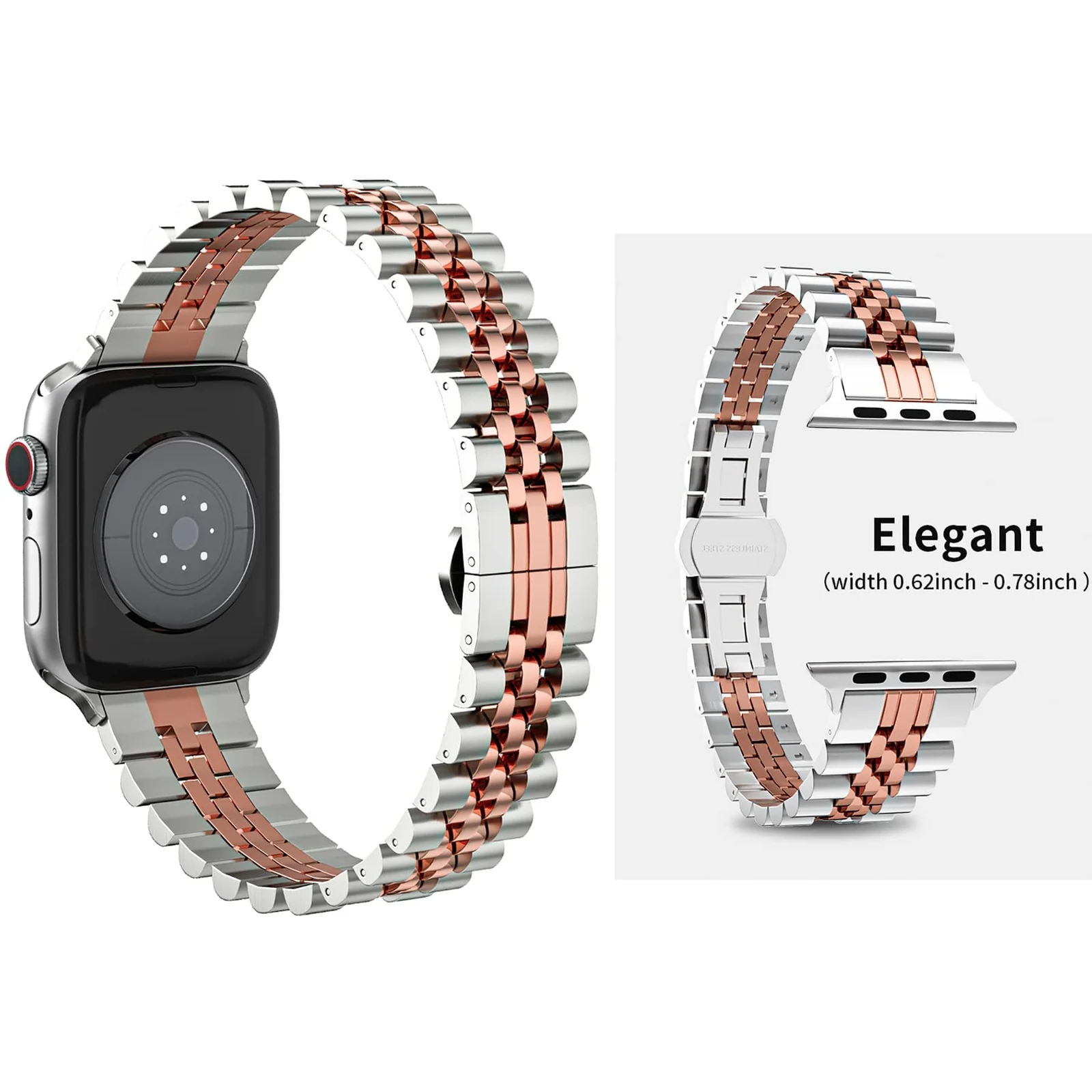 DL3 Mobilak Band For Apple Watch Ultra Band 49mm 45mm 44mm 42mm 41mm 40mm 38mm, Metal Stainless Steel Strap for Apple Watch Series 8 Ultra 7 6 5 4 3 2 1 Se (A. &, 42MM/44MM/45MM/49MM) - A.Silver & Rose Gold