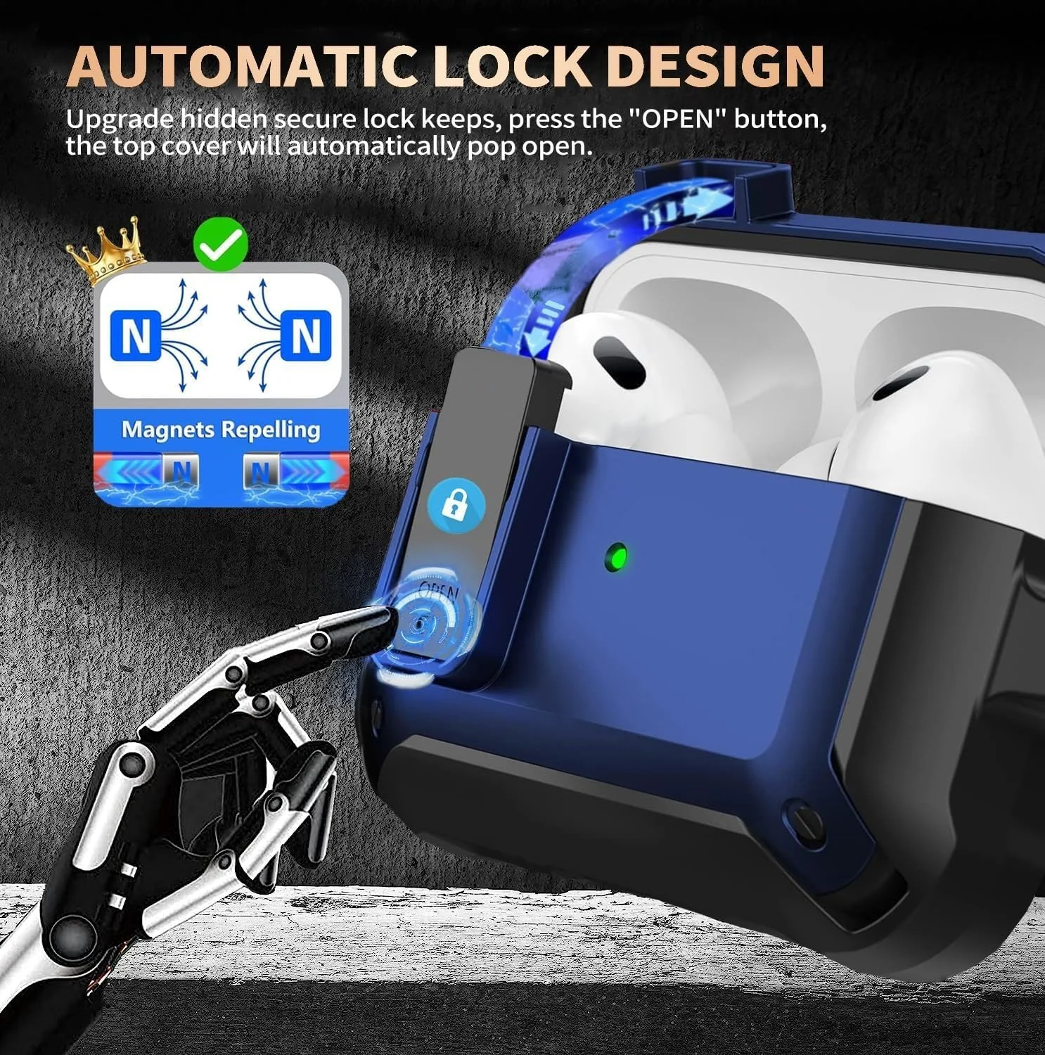 DL3 Mobilak Case for AirPods Pro 3 (2025) Cover with Lock, Compatible with AirPods Pro 3nd Generation/3st Generation Case (2025), Shockproof Cover for AirPods Pro 3 Case Men Women - Black Blue