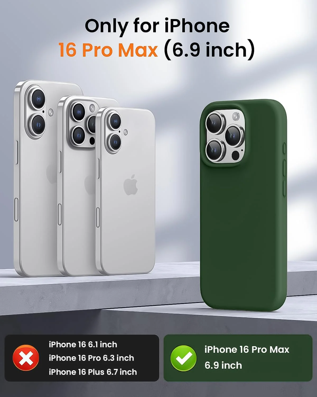 DL3 Mobilak Liquid Silicone Case for iPhone 16 Pro Max 6.9-inch, Supports wireless charging, Shock-absorbing protection, Scratch-resistant surface - Green