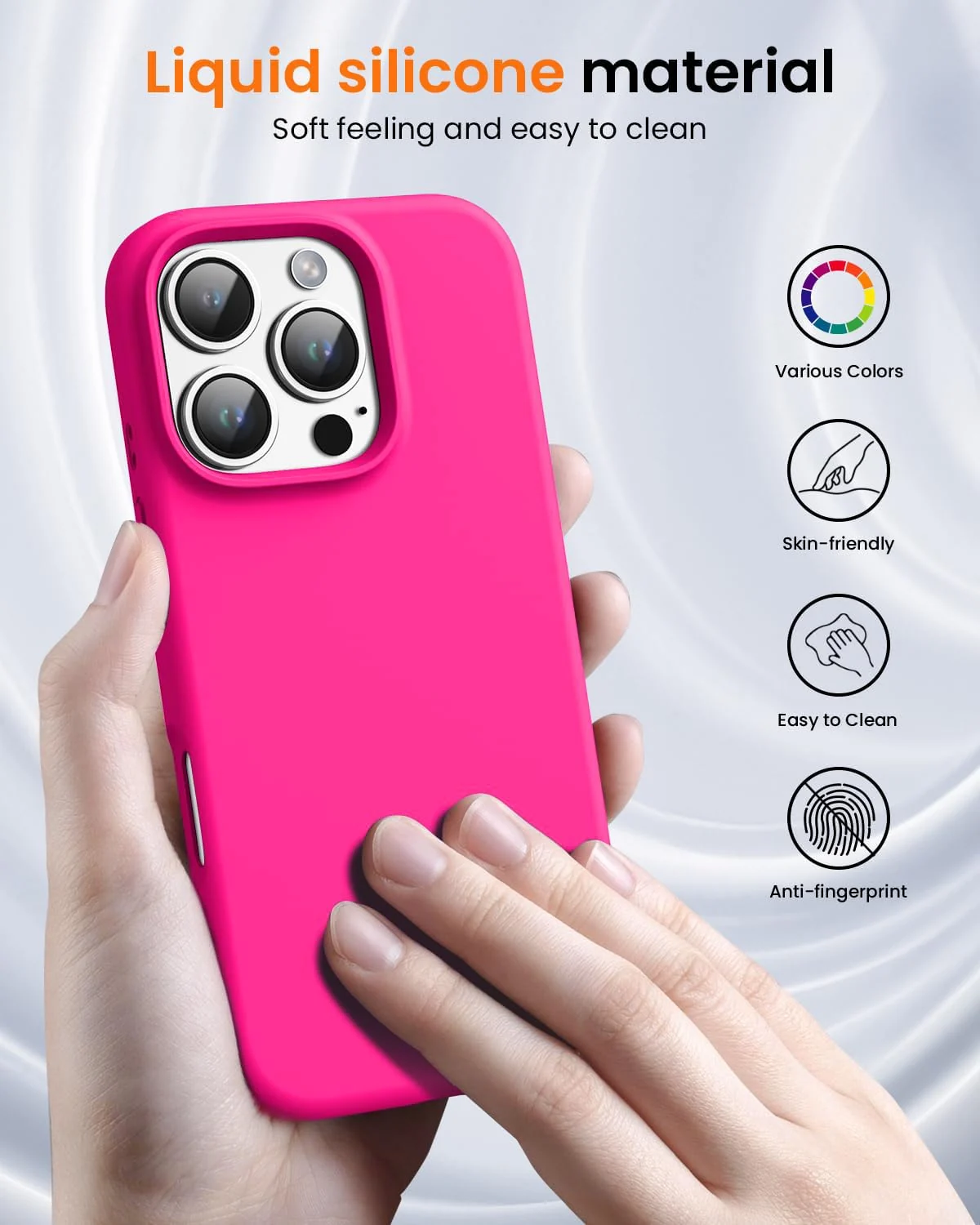 DL3 Mobilak Liquid Silicone Case for iPhone 16 Pro 6.3-inch, Supports wireless charging, Shock-absorbing protection, Scratch-resistant surface - Neon Pink