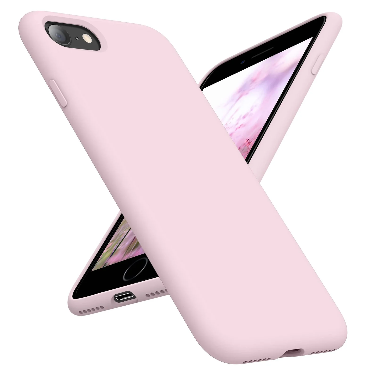DL3 Mobilak Liquid Silicone Protective Case with Soft Microfiber Lining for iPhone SE 2022, SE 2020, iPhone 7, iPhone 8 - Ice Pink