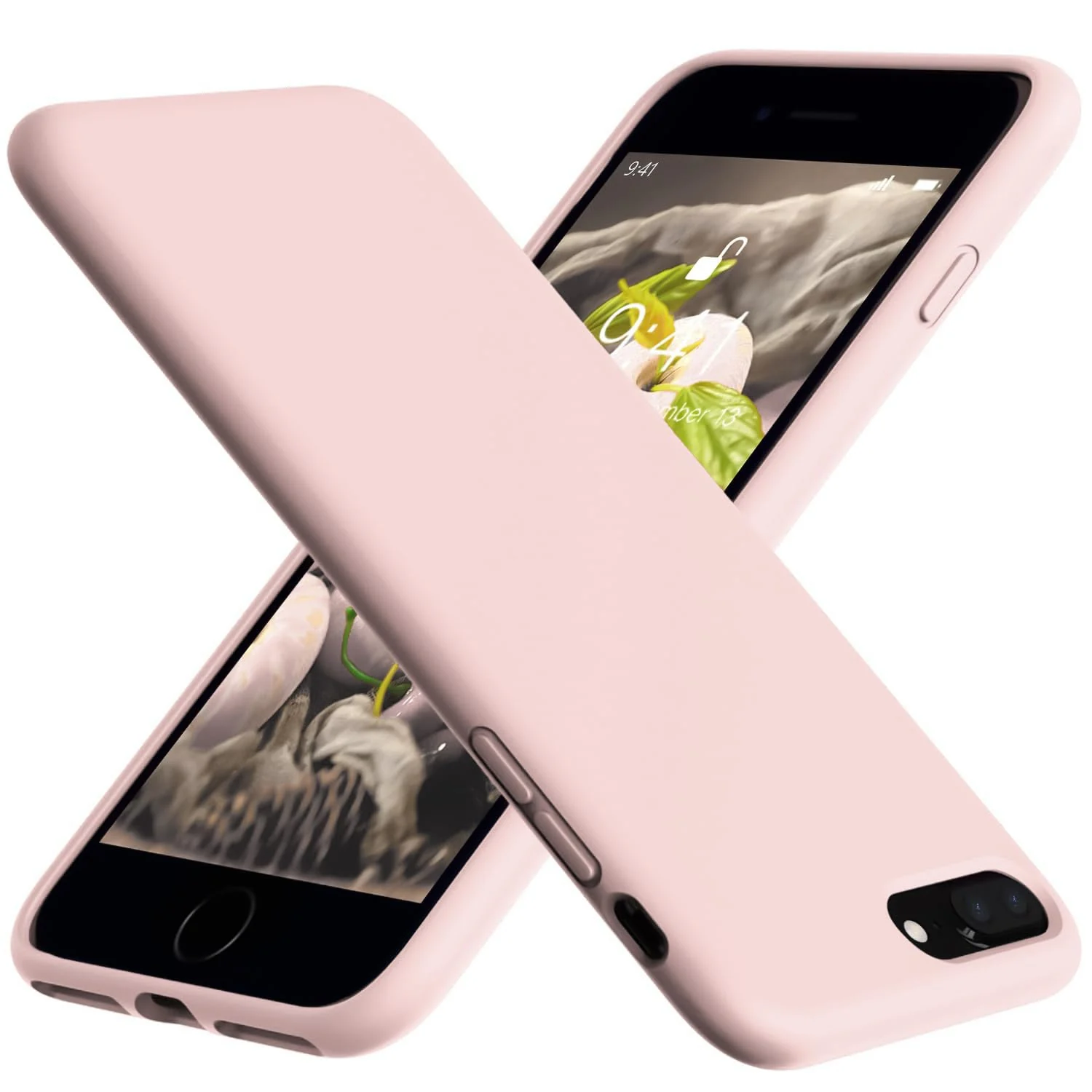 DL3 Mobilak Liquid Silicone Protective Case for iPhone 7 Plus / iPhone 8 Plus with Camera Protection and Microfiber Lining - A Pink Sand