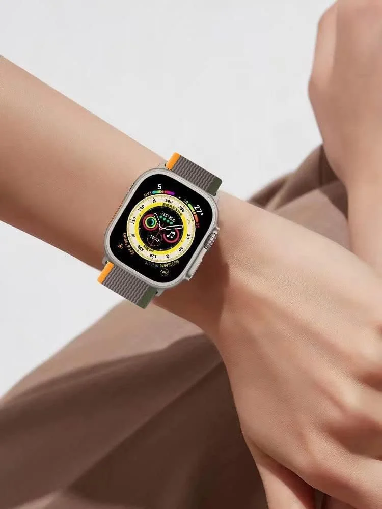 DL3 Mobilak Trail/Alpine Loop Nylon Band Compatible with Apple Watch Ultra 2/Ultra Band 49mm 45mm 44mm 42mm, Adjustable with Metal C-Hook Strap for iWatch Ultra Series 9/8/7/6/5/4/3/2/1/SE2/SE - Grey Orange