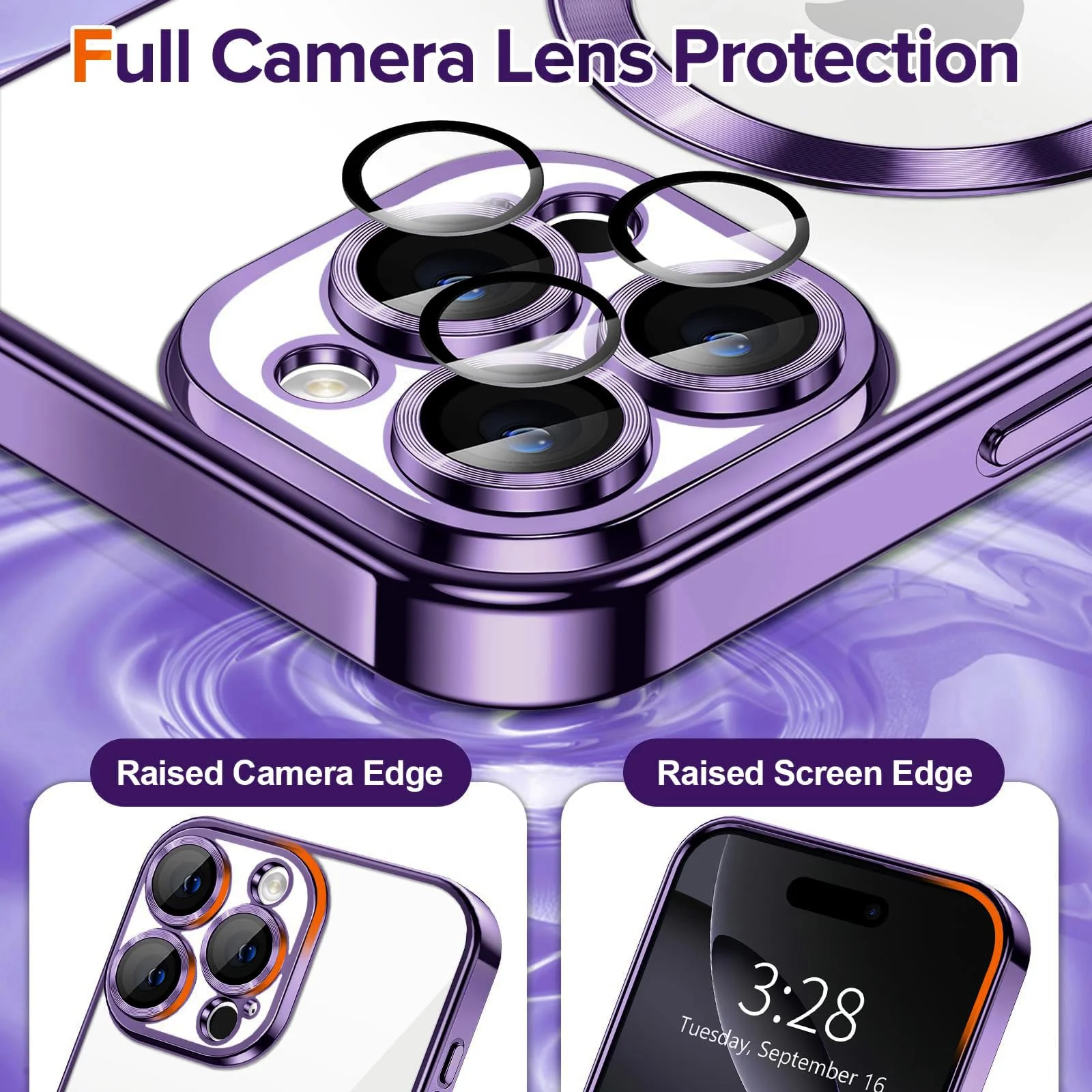 DL3 Mobilak Clear MagSafe-Compatible Magnetic Case for iPhone 16 Pro Max with Camera Protection and Shockproof Design - Deep Purple