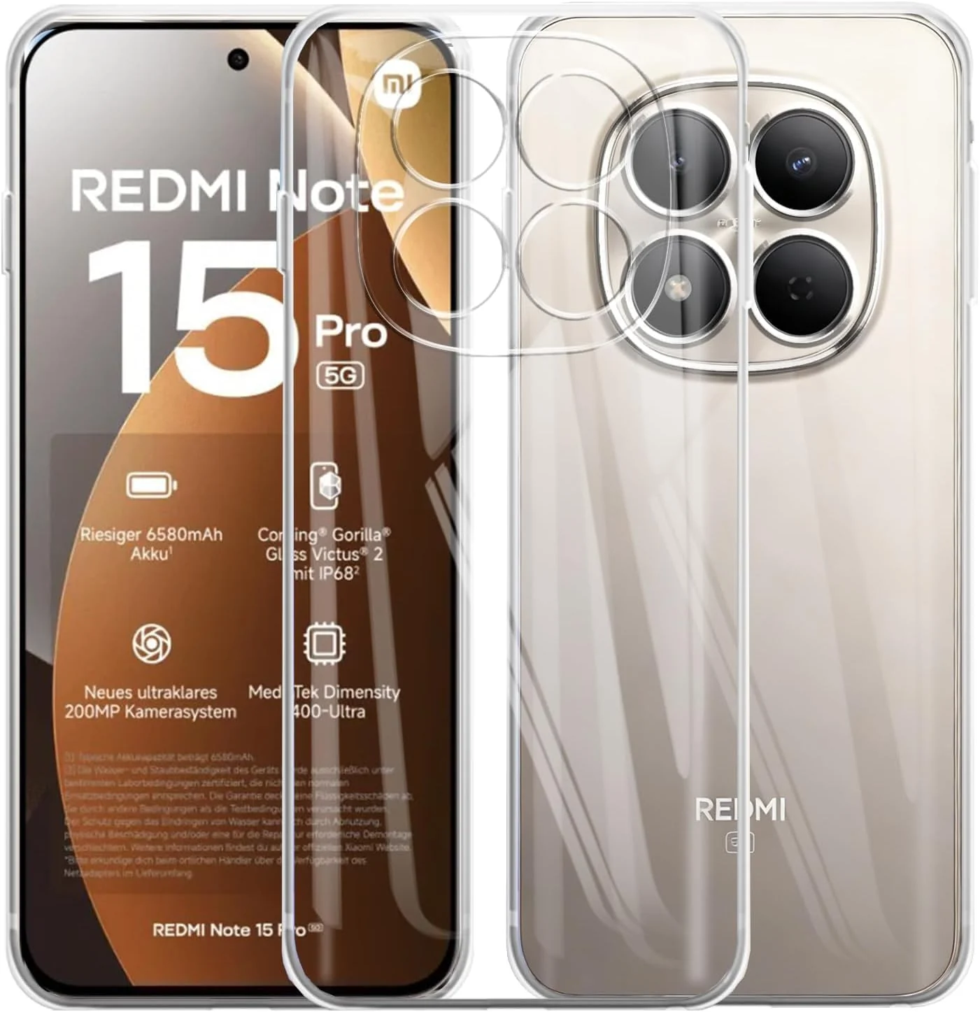 DL3 Mobilak Camera Protective Case Compatible with Xiaomi Redmi Note 15 Pro+ / Note 15 Pro Plus Case, Mobile Phone Case Samsung Thin Soft Silicone Anti-Yellow Protective Case - Clear