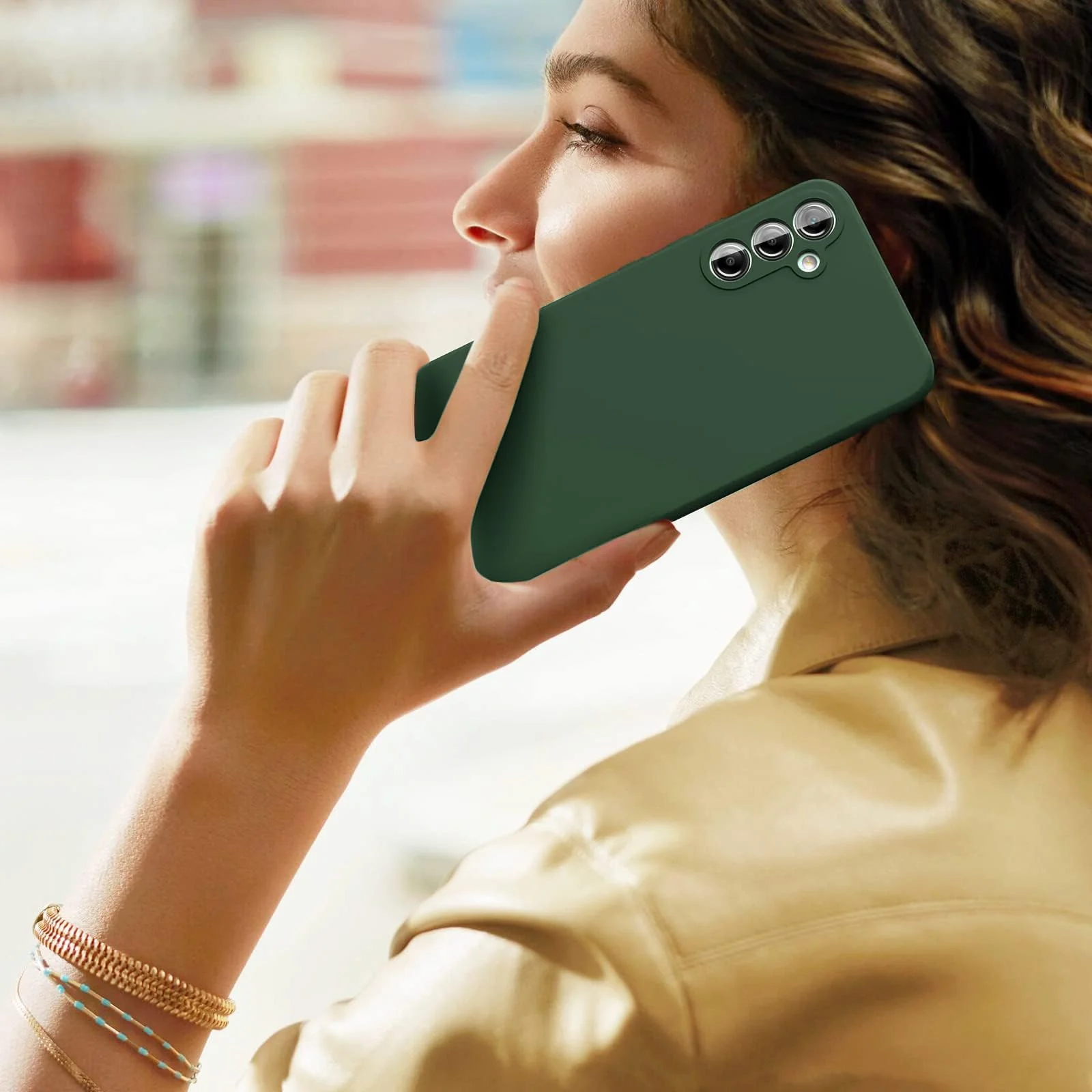 DL3 Mobilak Soft Silicone Protective Case for Samsung Galaxy A34 4G / 5G with Microfiber Lining and Shockproof Design - Green