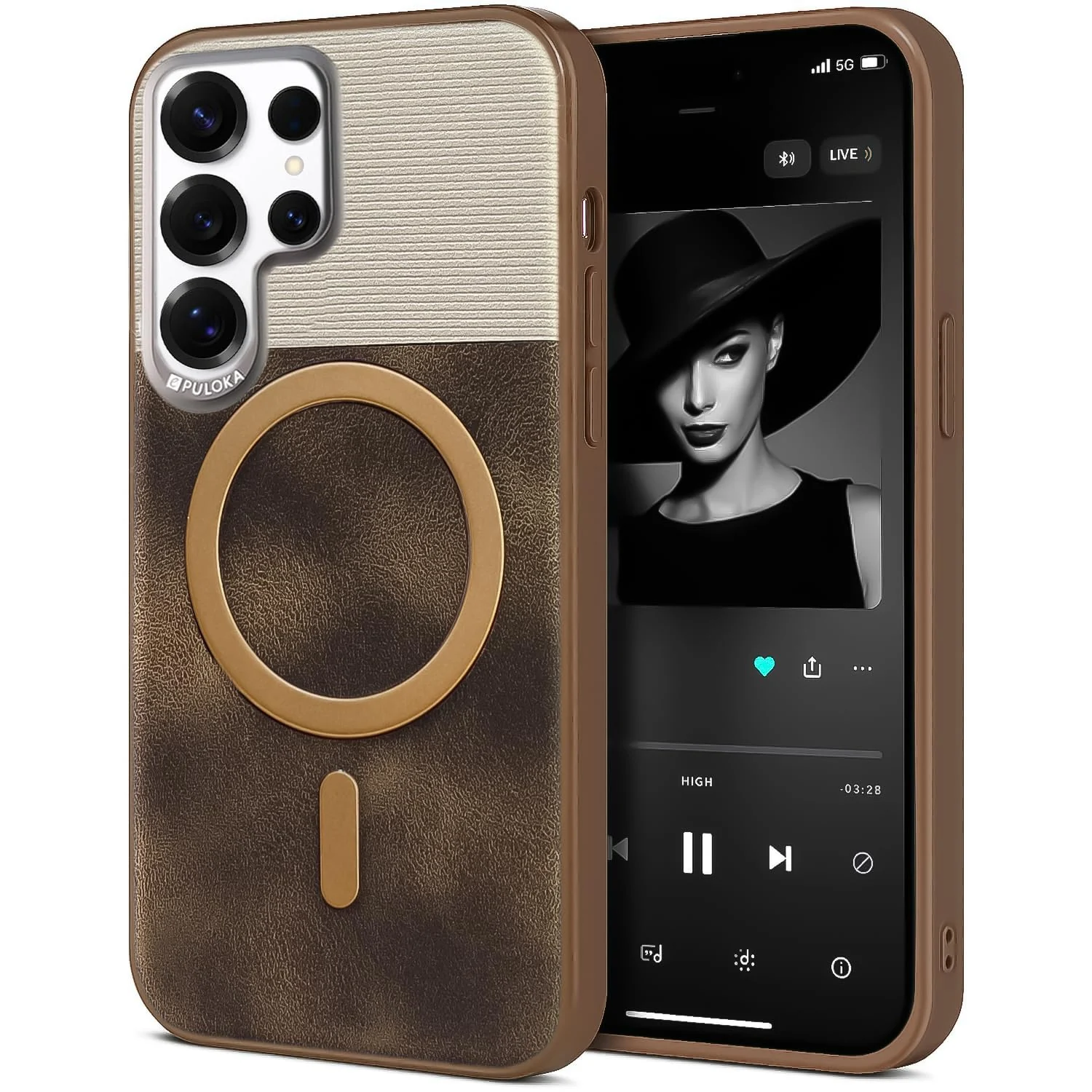 DL3 Mobilak Leather Wallet Case with Card Slot for Samsung Galaxy S26 Ultra with Camera Protection and MagSafe Compatibility - Brown