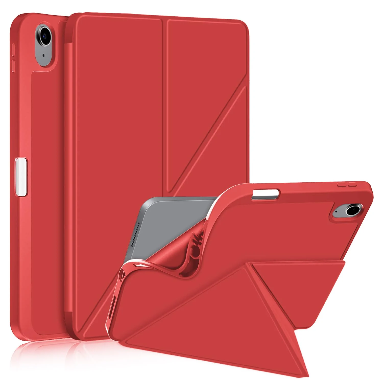 DL3 Mobilak Compatible with iPad Air 5/4 (2022/2020 5th/4th Generation 10.9-Inch) Case, Smart Stand, Pencil Holder, Shockproof Slim Lightweight Leather Cover, Modern Abstract Design - Red