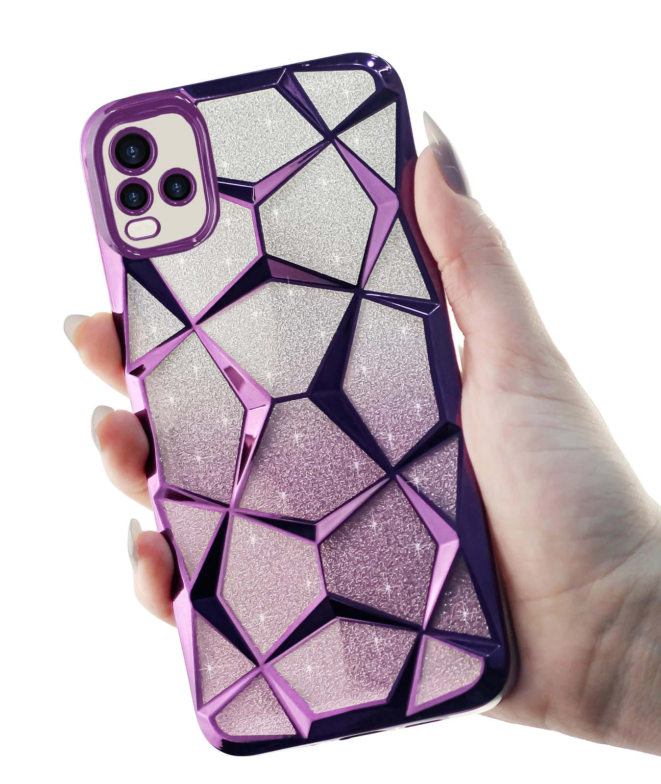 DL3 Mobilak Compatible with Vivo Y33S 4G/Vivo Y21s/Vivo Y21 Case Plating Bling Gradient Glitter Clear Cover Soft TPU Silicone Cute Camera Protection Shockproof Back for Women Girls Case - Purple