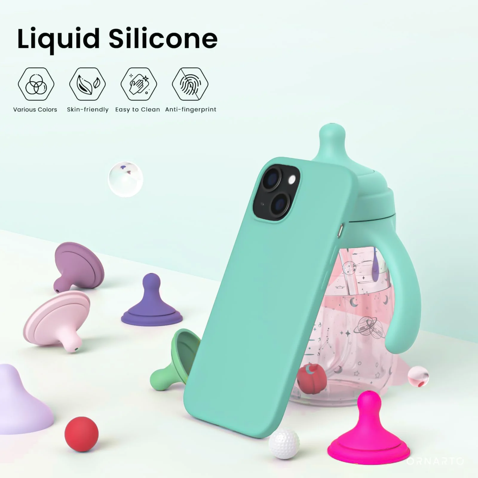 DL3 Mobilak Compatible with iPhone 15 Case 6.1, Slim Liquid Silicone 3 Layers Full Covered Soft Gel Rubber Phone Case Protective Cover 6.1 Inch - Turquoise