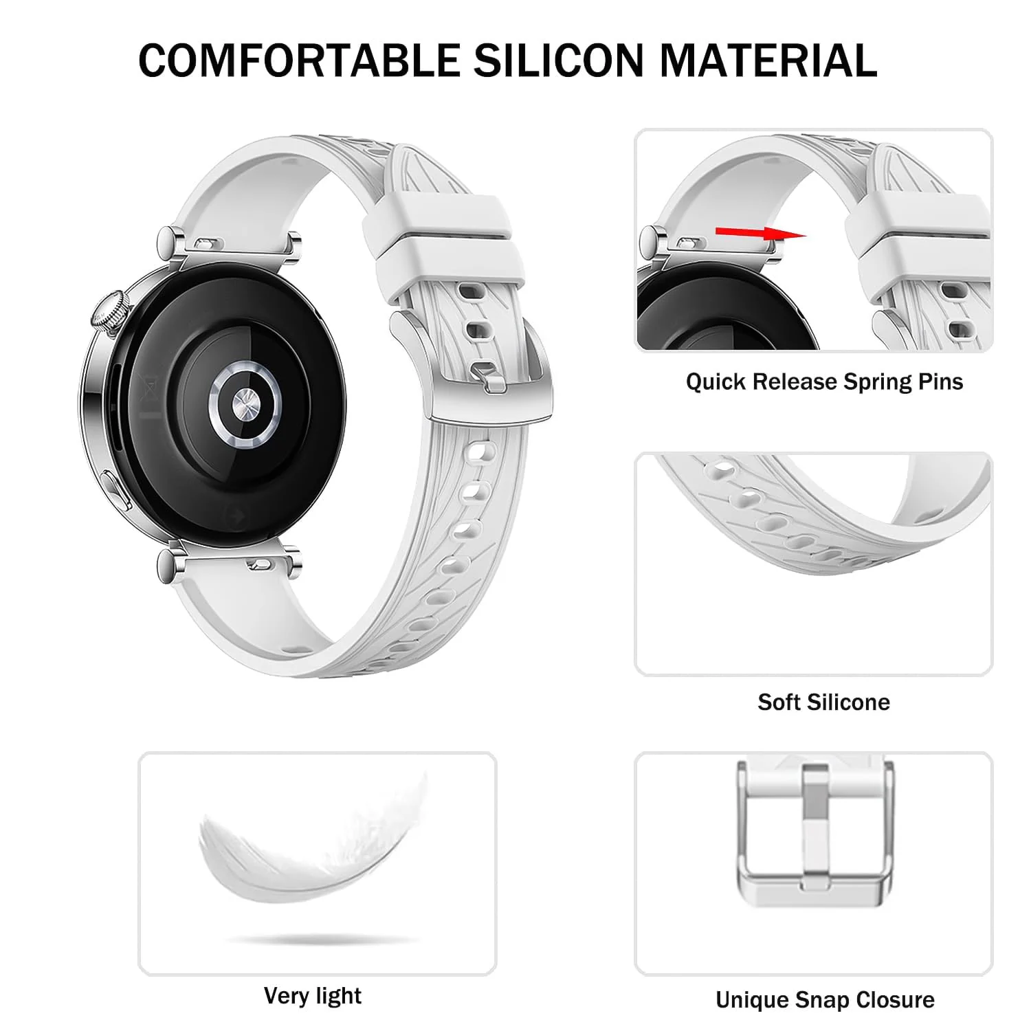 DL3 Mobilak 22mm Silicone Strap for Xiaomi Redmi Watch 5 Lite/5 Active/Samsung Galaxy Watch 3 45mm/Watch 46mm/Gear S3/Huawei watch GT6 GT5 GT4 GT3 (46MM)/GT2E/GT 3 Pro/GT 5 Pro, Silicone Sport Replacement Band - White