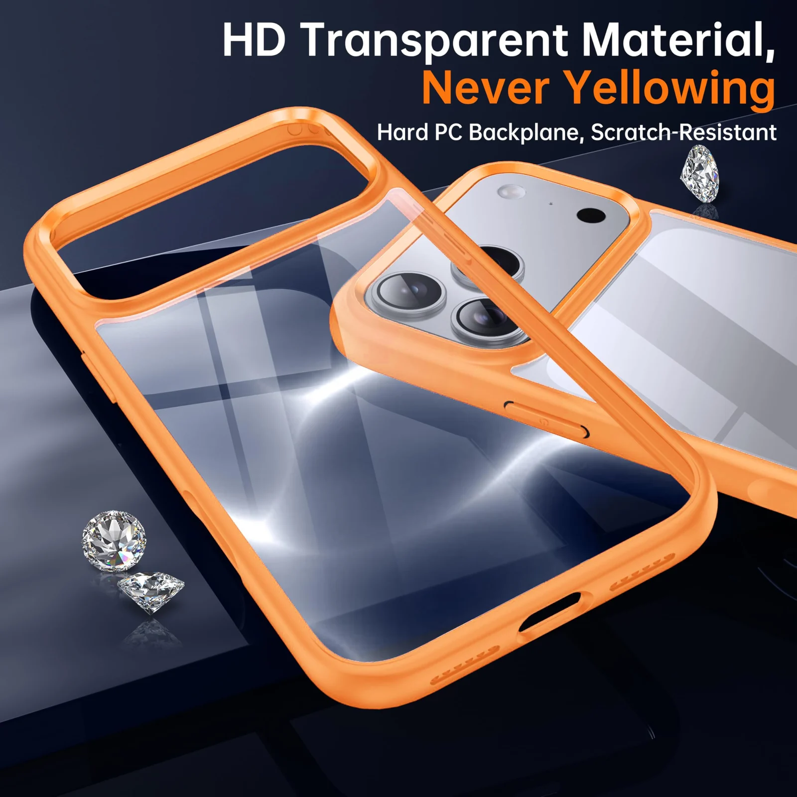 DL3 Mobilak Clear PC and TPU Protective Case for iPhone 17 Pro Max 6.9 Inch with Military-Grade Protection and Anti-Yellowing Design - Orange