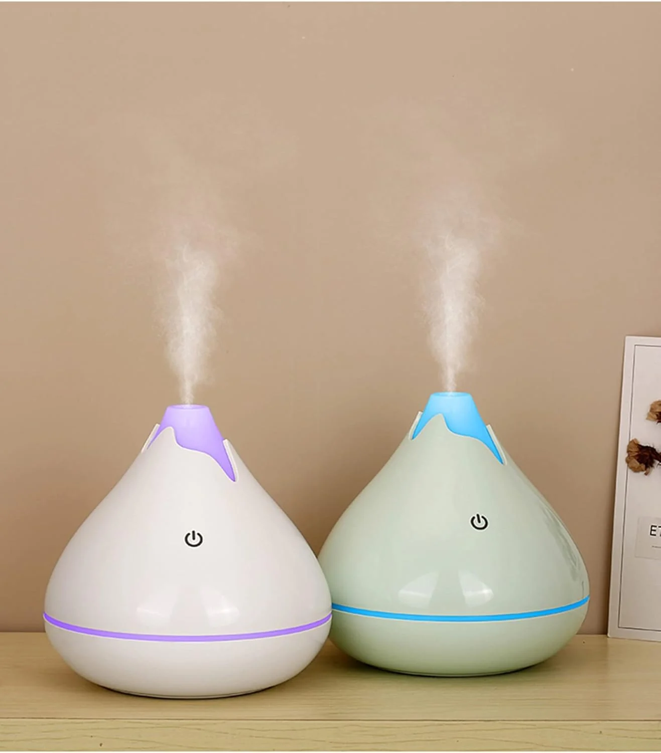 Mobigon Wood Cool Mist Ultrasonic Humidifier for Room Moisture, Aroma Diffuser for Home, 350ml Essential Oil Diffuser with 7 Colorful Night Light, Auto Shut-Off, Home, Office - White