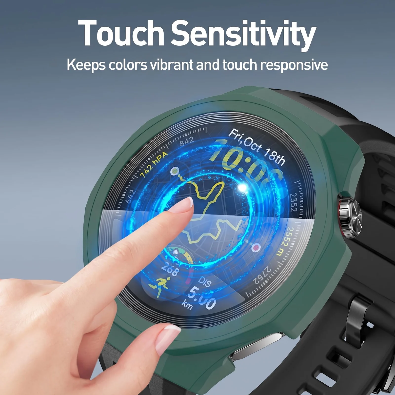 DL3 MOBILAK Full-Coverage Watch Case with Tempered Glass for Huawei Watch GT 5 Pro 46 mm, Green