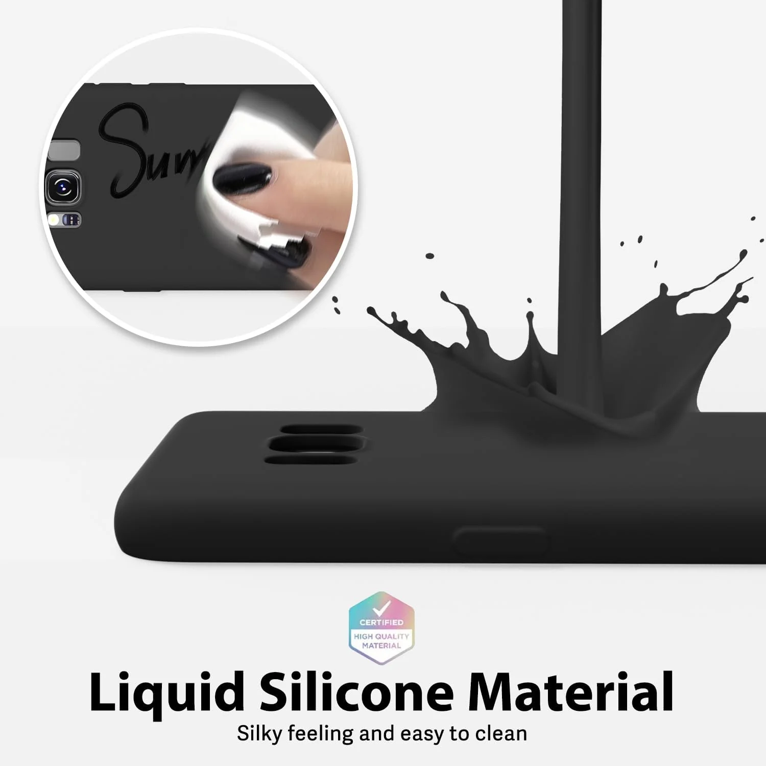 DL3 Mobilak Liquid Silicone Protective Case with Soft Microfiber Lining with Full Camera Protection for Samsung Galaxy S8+ Plus - Black