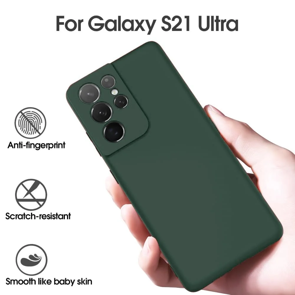 DL3 Mobilak Soft Silicone Protective Case for Samsung Galaxy S21 Ultra 5G with Microfiber Lining and Shockproof Design - Green