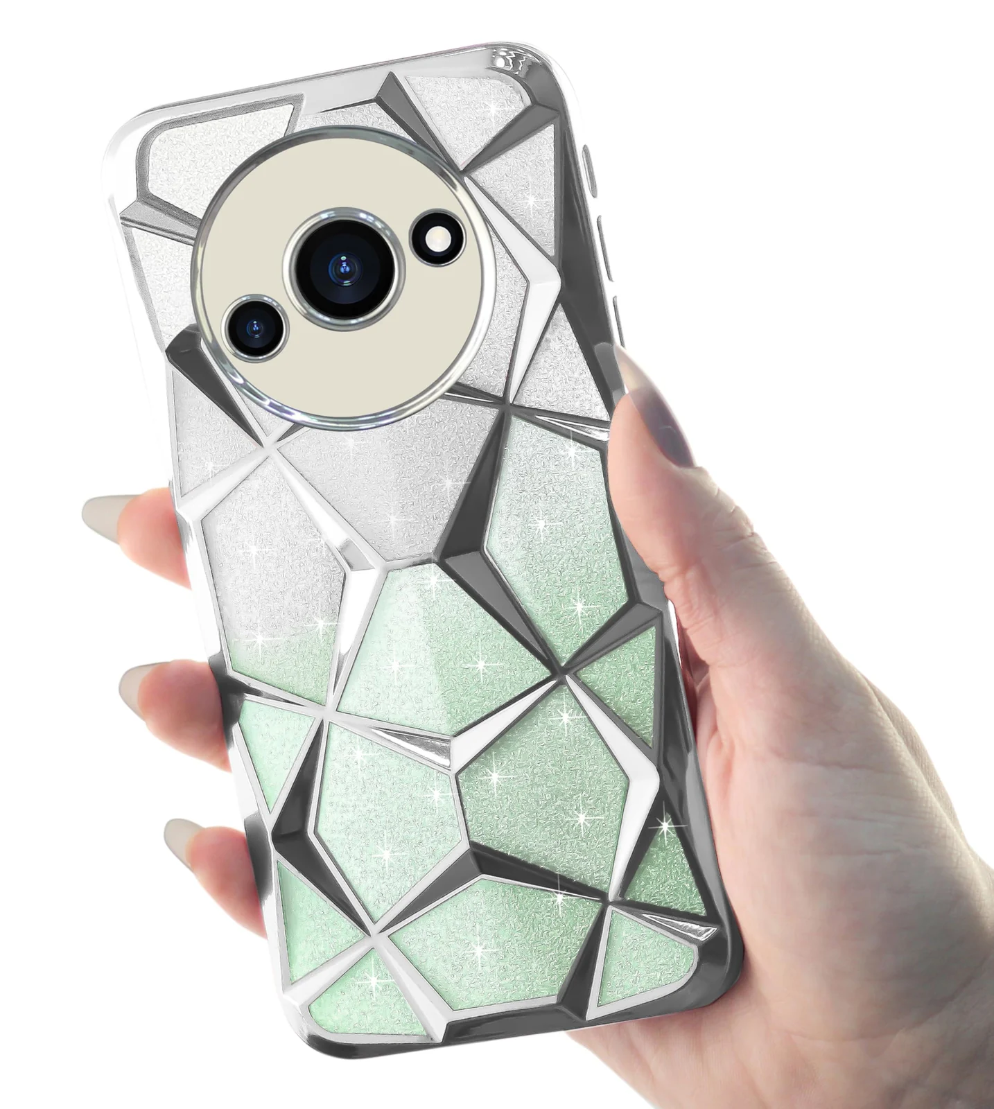 DL3 Mobilak Compatible with Xiaomi Redmi A3 / Redmi A3x Case Plating Bling Gradient Glitter Clear Cover Soft TPU Silicone Cute Camera Protection Shockproof Back for Women Girls Case - Silver Green