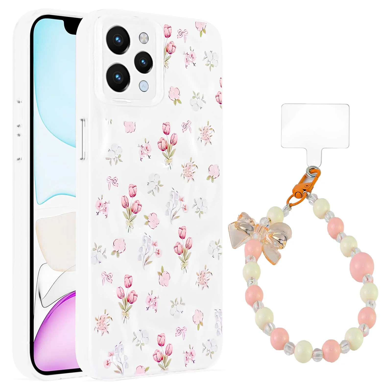 Dl3 Mobilak Case Compatible with Redmi 12 4G/5G, Cute Printed Soft TPU Phone Cover with Beaded Wrist Strap, Shockproof Camera Protection, Slim Protective Case for Women & Girls - Style 1