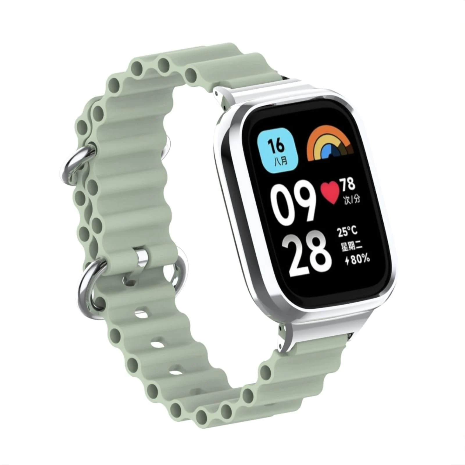 DL3 Mobilak Ocean Strap Compatible with Xiaomi Redmi Watch 3, Adjustable Silicone Strap with Metal Buckle, Band With Frame Metal Women Men Replacement Strap - Mint Green