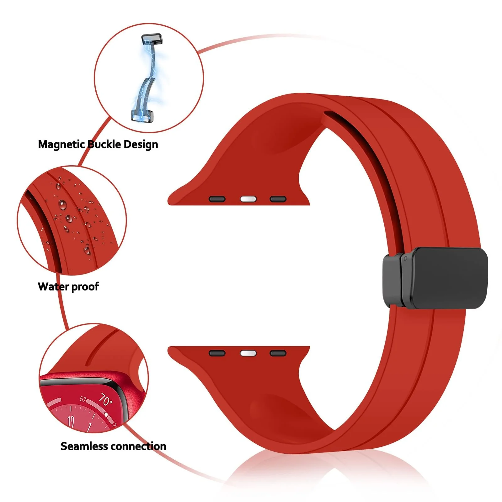 DL3 Mobilak Magnetic Bands for Apple Watch Ultra/Ultra 2 Band 49mm 45mm 44mm 42mm 41mm 40mm 38mm, Soft Sport Silicone Strap for iwatch Series 9/8/7/6/5/4 (Red, 42mm/44mm/45mm/49mm), unisex-adult - Black