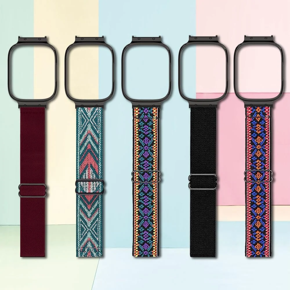 DL3 Mobilak Nylon Strap For Xiaomi Redmi Watch 3 Active/Redmi Watch 3 Lite, Soft Elastic Nylon Straps, Adjustable Stretchy Sports Replacement Bracelets Wristbands for Women Men - Blue Green