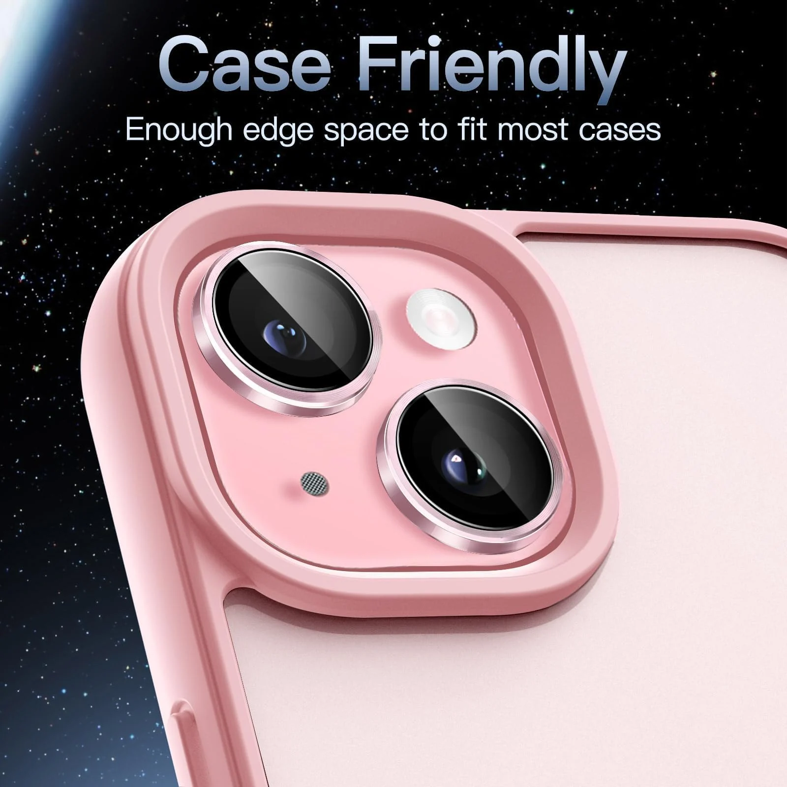 DL3 Mobilak Compatible with iPhone 15/15 Plus & iPhone 14/14 Plus Camera Lens Protector, Anti-Scratch HD Tempered Glass Lens Screen Protection Cover, Metal Individual Lens Ring - Pink
