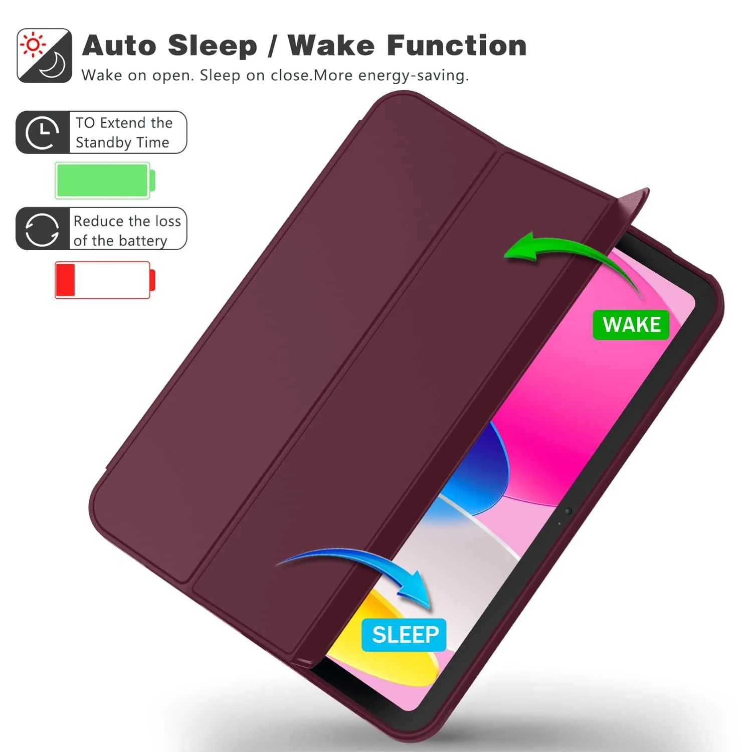 DL3 Mobilak iPad (A16) Case/iPad 10th Generation [11-Inch 2025/10.9 Inch 2022] with Pencil Holder, [Support Touch ID] Flexible TPU Back Shell Smart Trifold Stand Protective Auto Wake/Sleep - Wine Red