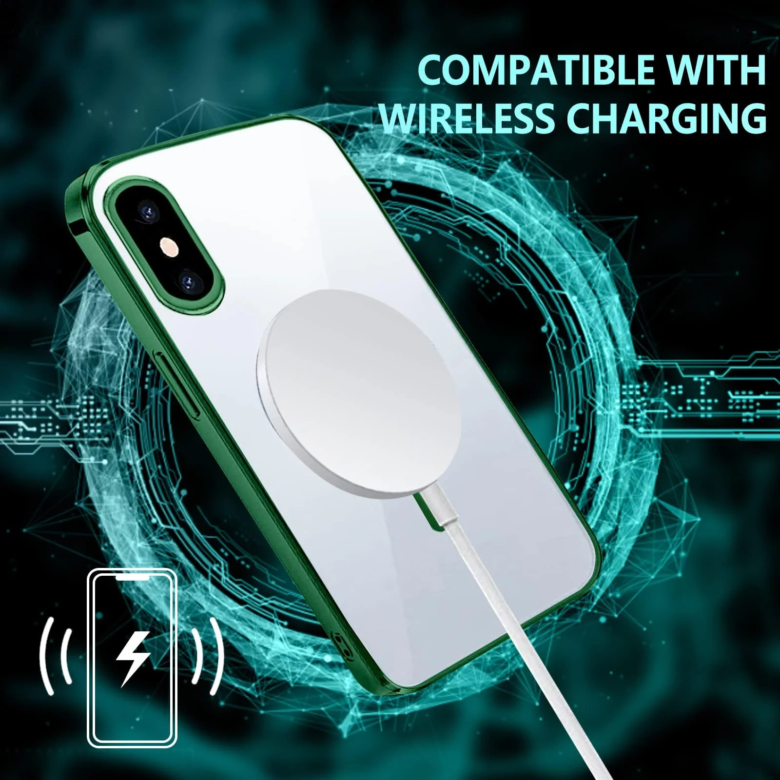 DL3 Mobilak Clear TPU Case for iPhone X / iPhone XS [Compatible with, Compatible with MagSafe accessories, Camera protection, Transparent design - Green