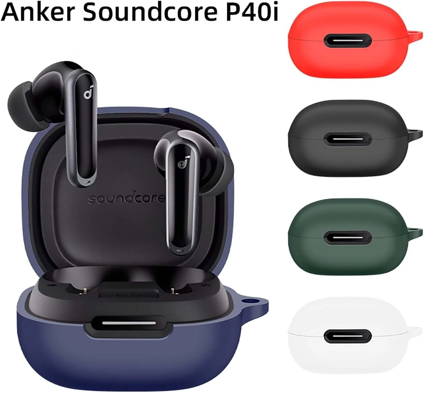 DL3 Mobilak Compatible with Anker Soundcore P40i Case Cover, Soft Silicone Shockproof Protective Skin Case for Soundcore P40i Wireless Earbuds with Carabiner, Front LED Visible - Red