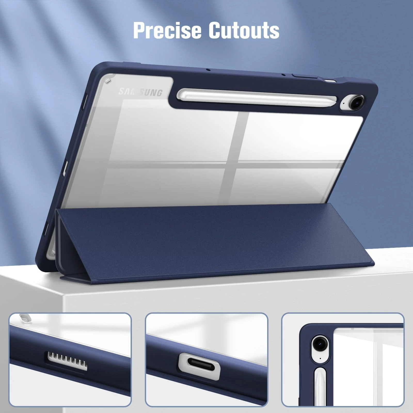 DL3 Mobilak Hybrid Slim Case for Samsung Galaxy Tab S9 FE 5G 10.9 Inch/Galaxy Tab S9 11 Inch 2023 with S Pen Holder, Shockproof Cover with Clear Transparent Back Shell, Auto Wake/Sleep - Midnight Blue
