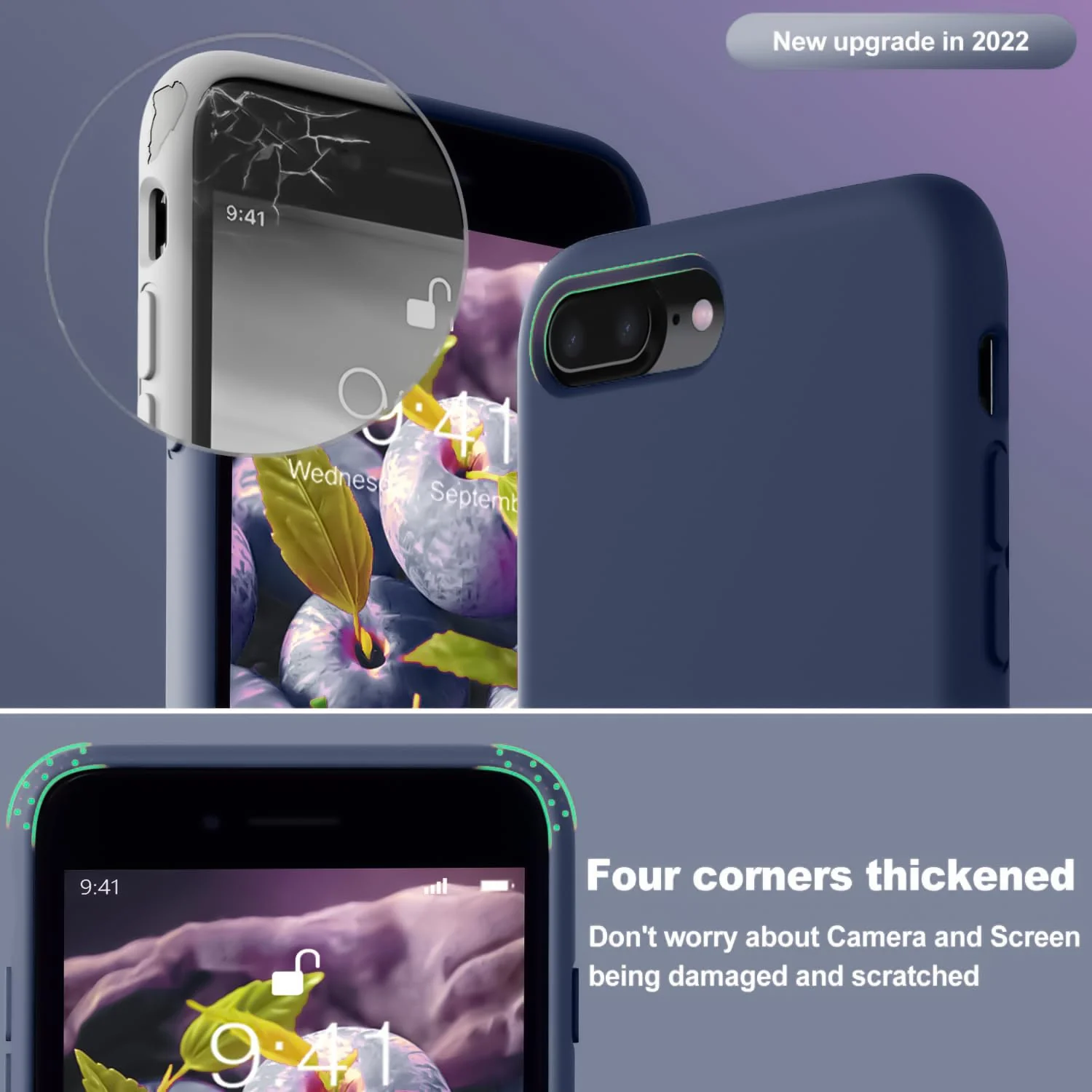 DL3 Mobilak Compatible with iPhone 7 Plus/iPhone 8 Plus Case, Liquid Silicone Case, Full Body Protective Cover, Shockproof, Slim Phone Case, Anti-Scratch Soft Microfiber Lining - Storm Blue