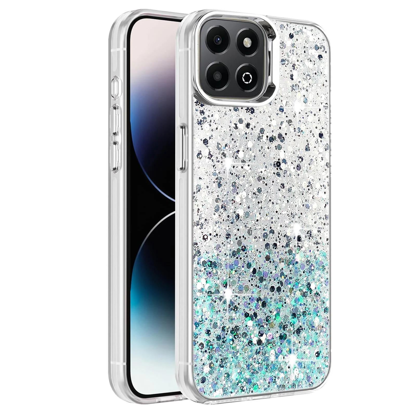 DL3 Mobilak Glitter Protective Case for Honor X6b, Supports wireless charging, Camera protection, Shock-absorbing protection - White Green
