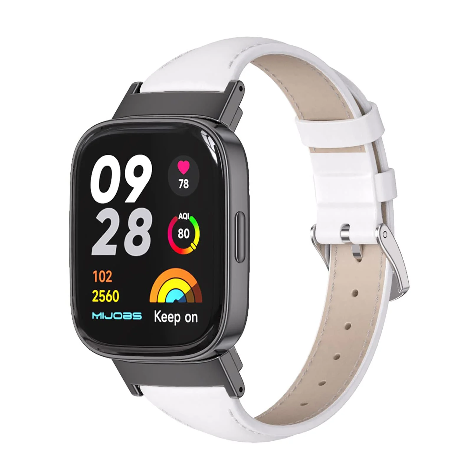 DL3 Mobilak Vintage Leather Strap Compatible With Xiaomi Redmi Watch 3 - Metal Buckle Breathable Replacement for Men and Women - Black - White Black