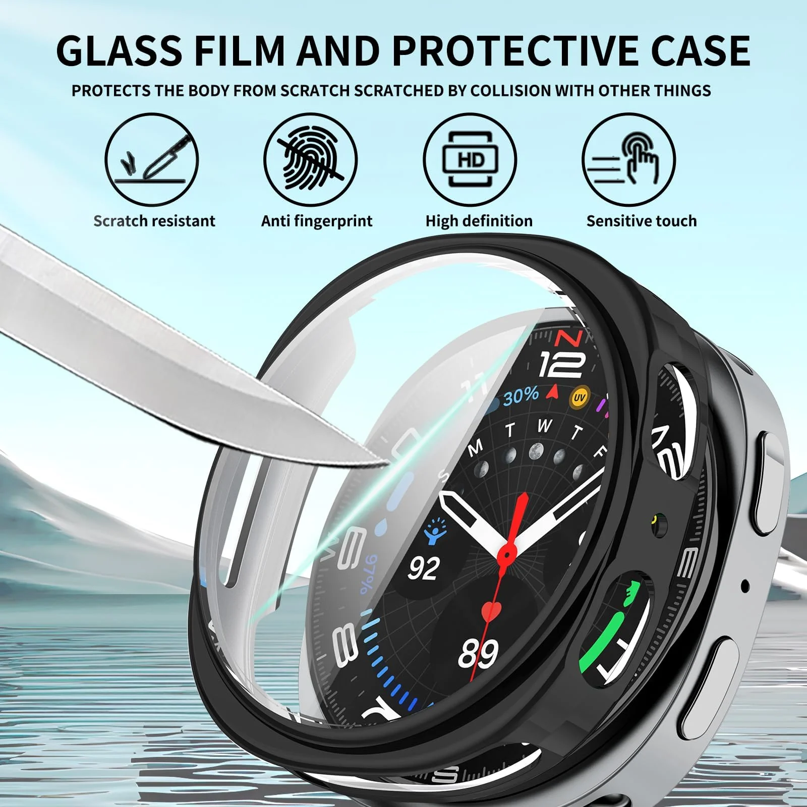 DL3 Mobilak Case Compatible with Samsung Galaxy Watch 8 44mm Case All-Around with Built-in Screen Protector Watch Soft TPU Shockproof Cover Slim Guard Thin Bumper Shell Protector - Black