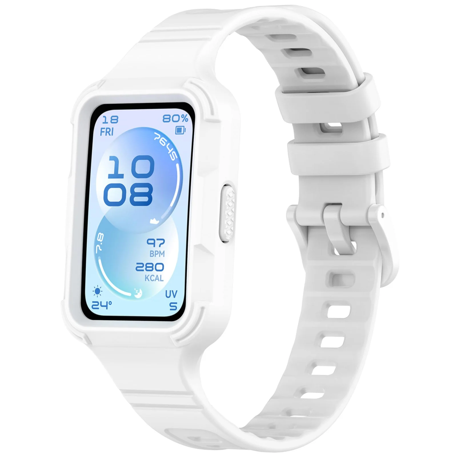MOBIGON Rugged Silicone Strap with Bumper Case for Huawei Band 11, White