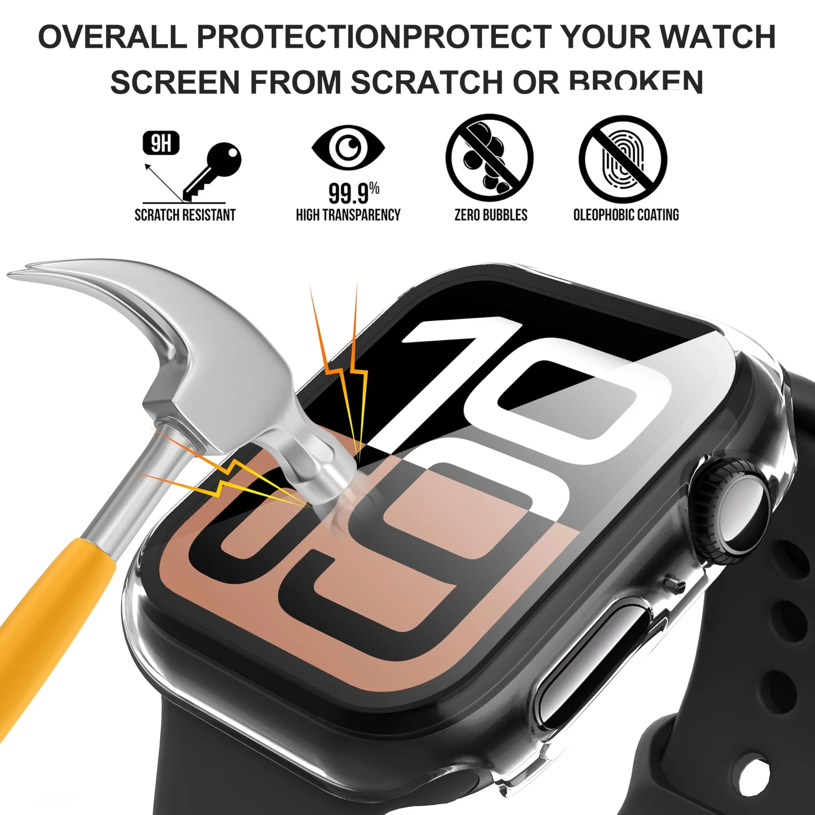 DL3 Mobilak Case with Screen Protector for Apple Watch Series 10 46mm, Bumper Full Coverage Hard PC Overall Protective Cover, Built-in Tempered Glass Film High Sensitivity - Clear