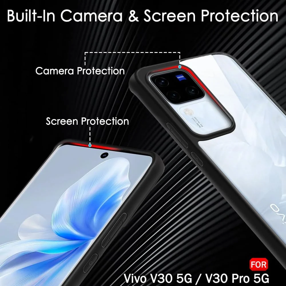 DL3 Mobilak Clear TPU Case for vivo V30 / V30 Pro 5G, Camera protection, Shock-absorbing protection, Scratch-resistant surface - Black