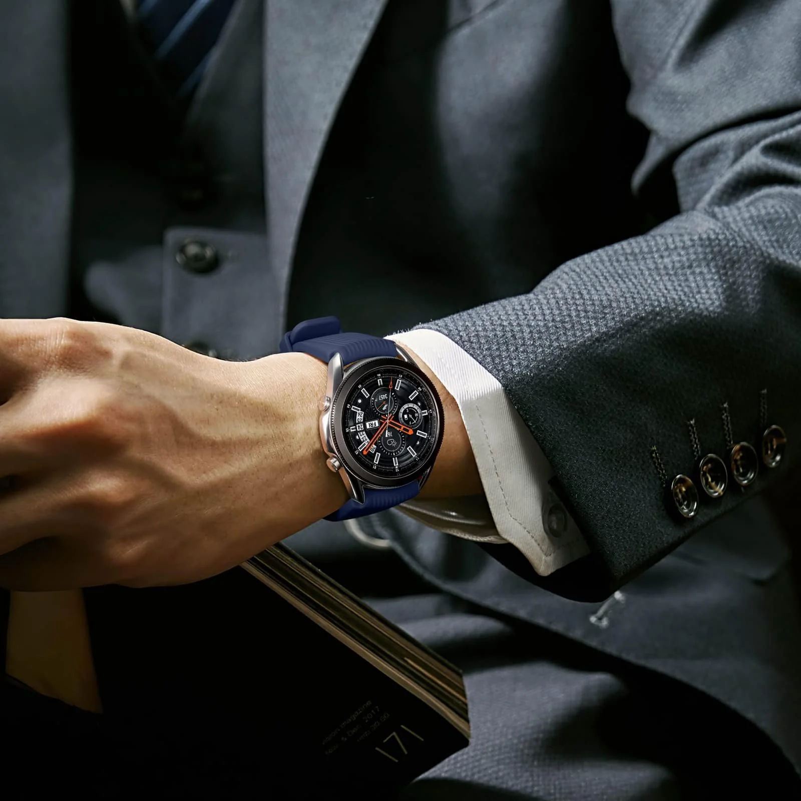 DL3 MOBILAK Silicone Bands 22MM Strap Compatible with Samsung galaxy watch3 45mm/galaxy 46mm/Gear S3/Huawei watch GT3 46MM/GT2E/GT2 Pro/GT GT2 46MM/Honor Magic Watch2 46mm/Compatible - Navy Blue