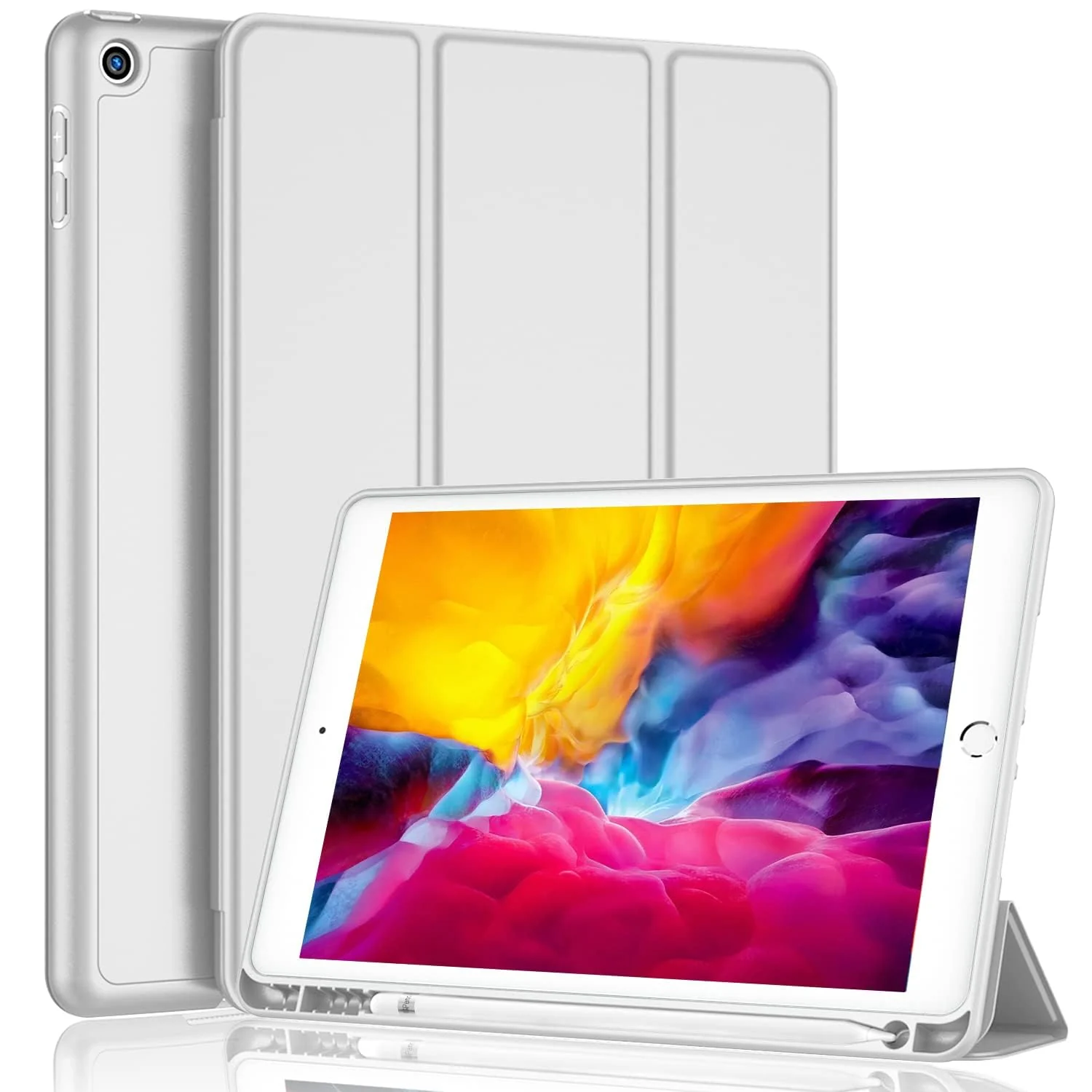 DL3 Mobilak Case For iPad 9.7-inch, (2018/2017), iPad Pro 9.7 Inch 2016, iPad Air 2nd/1st Smart Cover with Pencil Holder and Soft Silicone Back, Full Body Protection, Auto Wake/Sleep - Gray