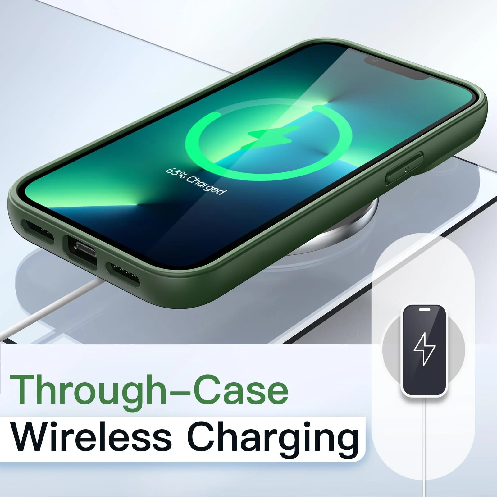 DL3 Mobilak Clear TPU Case for iPhone 15 Pro 6.1-Inch, Supports wireless charging, Shock-absorbing protection, Anti-fingerprint finish - Green