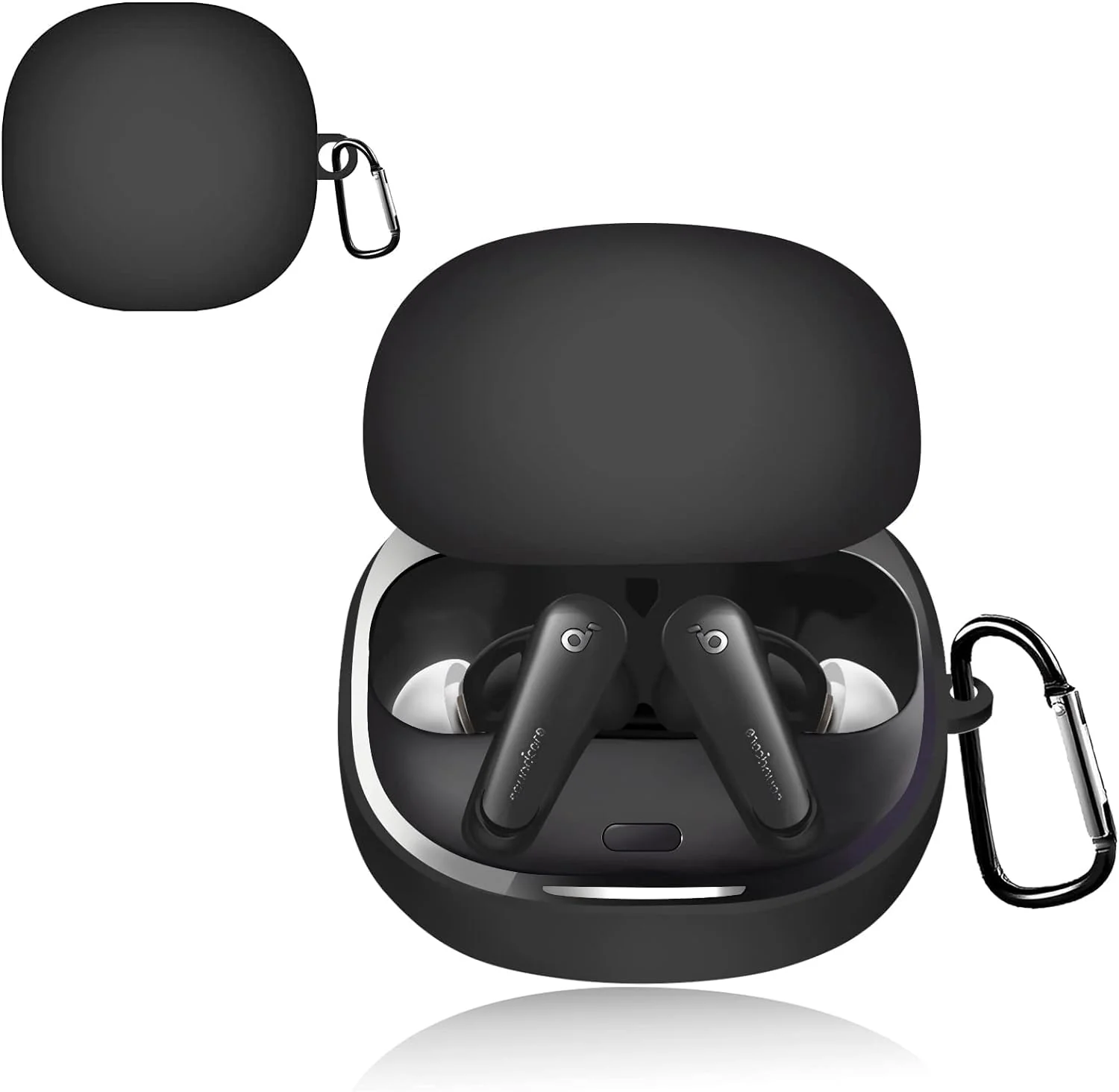 DL3 Mobilak Silicone Case Compatible with Anker Soundcore Liberty 4 Earbuds, Soft Silicone Protective Case Cover, Shockproof Sleeve with Carabiner - Black