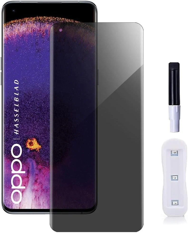 DL3 Mobilak Screen Protector for OPPO Find X5 Pro UV Glass Fingerprint Reader Support 3D Curved Anti-Spy Tempered Glass Screen Protector - Privacy
