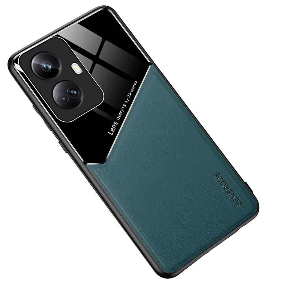 DL3 Mobilak Leather and PC Protective Case for realme 10 Pro + / realme 10 Pro Plus, Built-in magnetic car-mount support, Shock-absorbing protection, Raised edges around the screen and camera - Green
