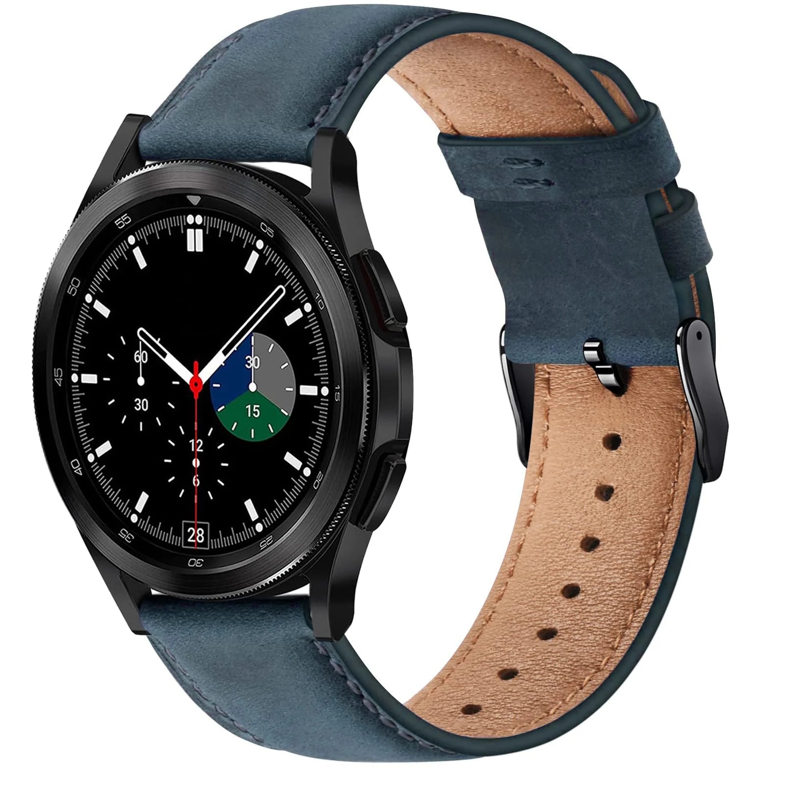 DL3 Mobilak Leather Band 20MM Strap For Samsung Gear Sport/Watch 7/6/5/4/5 Pro 45mm/S2 classic/active 2 40mm 44mm/Amaz fit GTS 2/2e/GTS 3/3 Pro/GTS 4/GTS 2 Mini/3 Mini/4 Mini/Bip 3 Pro (Petrol) - Black